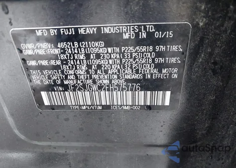 2015 Subaru Forester 2.0Xt Touring from USA, damaged, VIN JF2SJGWC2FH575776